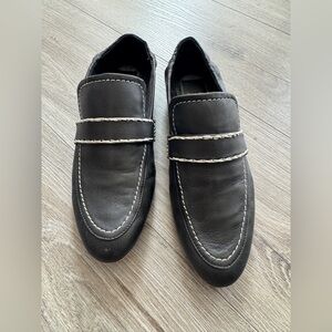 Dolce Vita Black Leather Loafers with White Stitching